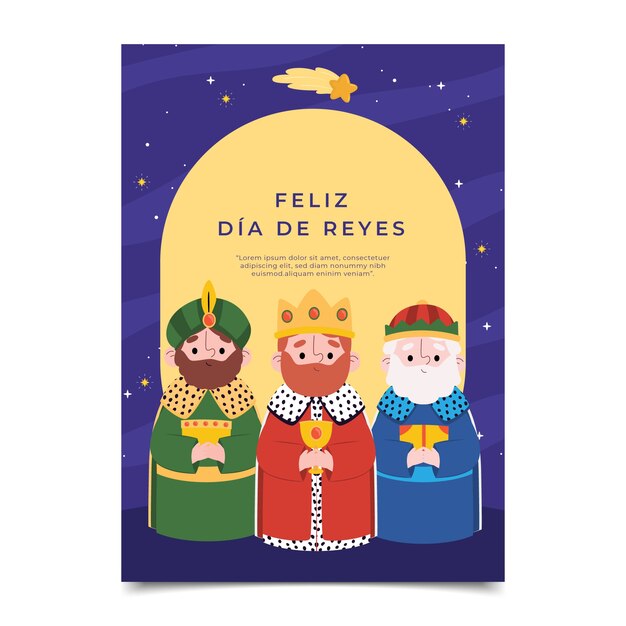 Плоский шаблон поздравительной открытки feliz dia de reyes