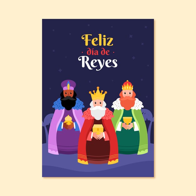 Плоский шаблон поздравительной открытки feliz dia de reyes