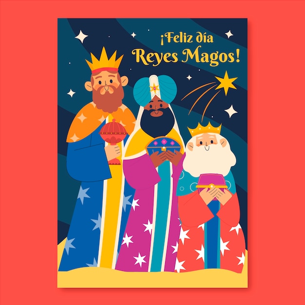 Free vector flat feliz dia de reyes greeting card template