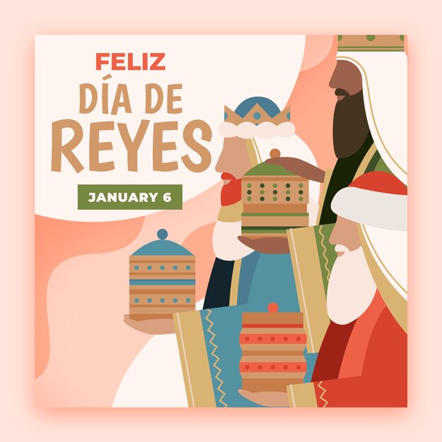 Плоский шаблон поздравительной открытки feliz dia de reyes