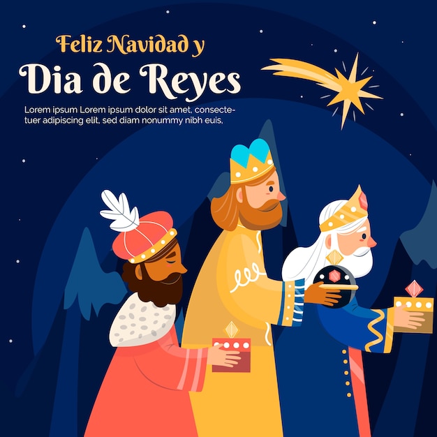 Free vector flat feliz navidad reyes magos greeting card template