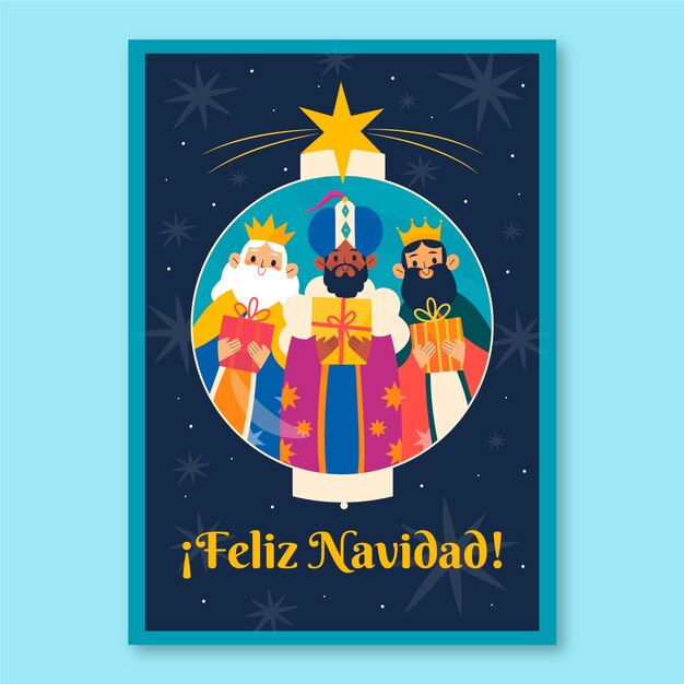 Плоский шаблон поздравительной открытки feliz navidad reyes magos