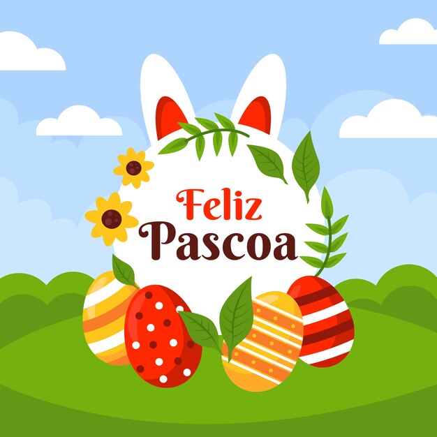 Плоская иллюстрация feliz pascoa