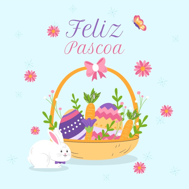 Плоская иллюстрация feliz pascoa