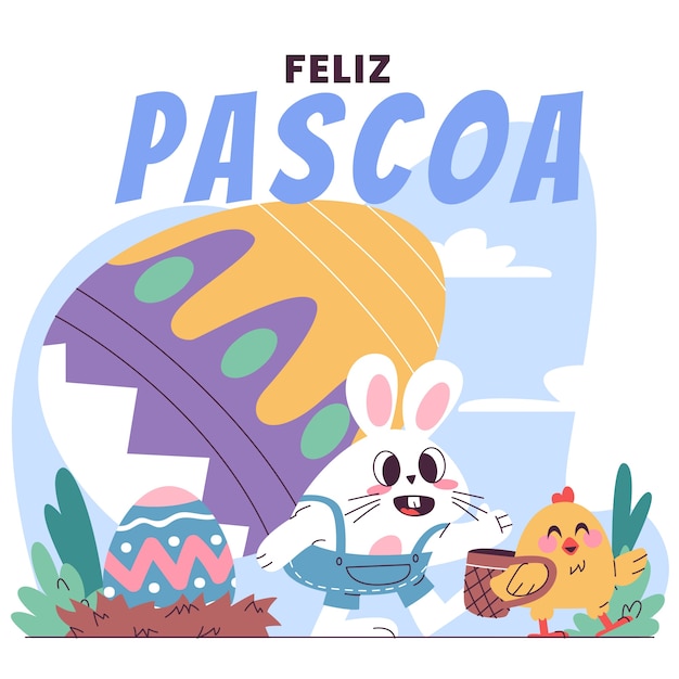 Плоская иллюстрация feliz pascoa