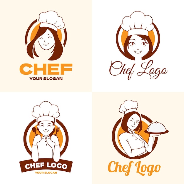 Flat female chef logo collection