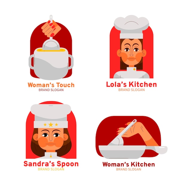 Free vector flat female chef logo set