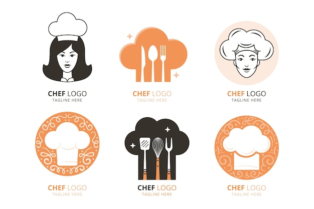 Vettore gratuito modelli di logo chef femminile piatto