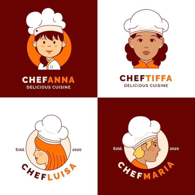 Vettore gratuito modelli di logo chef femminile piatto