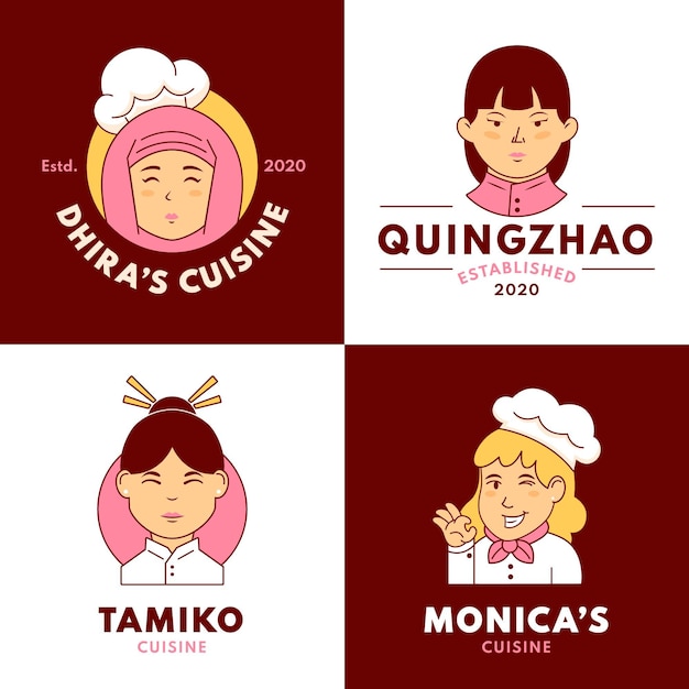 Flat female chef logo templates