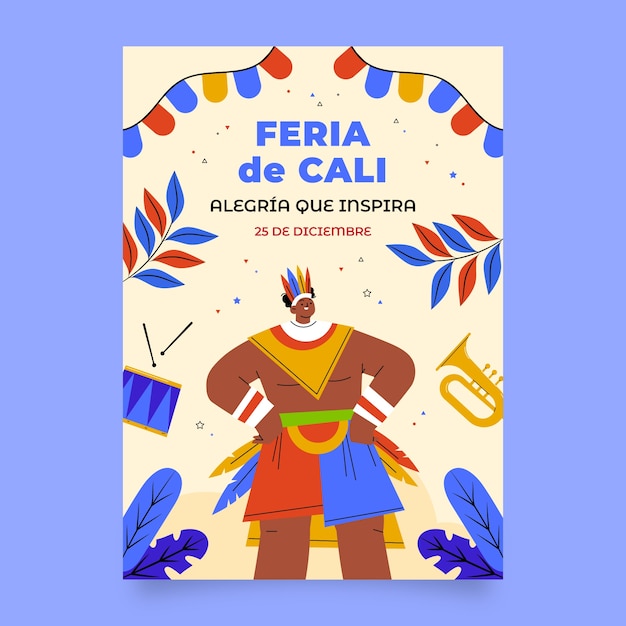 Вертикальный шаблон плаката Flat feria de cali