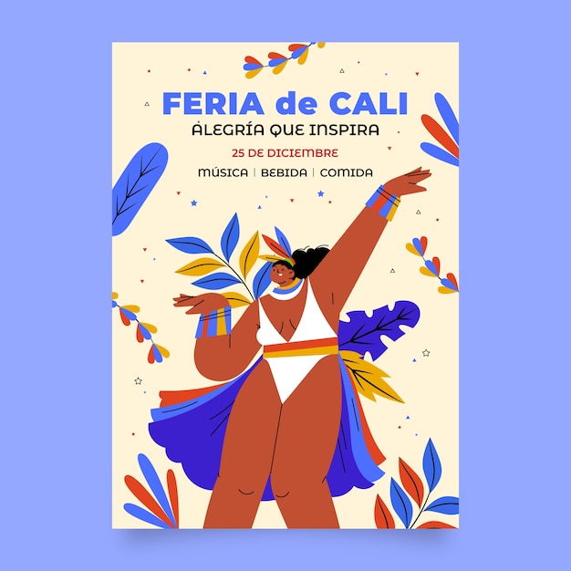 Flat feria de cali vertical poster template