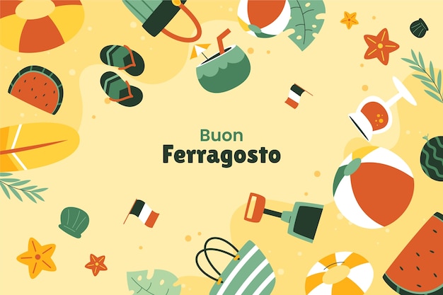 Free vector flat ferragosto background with beach items