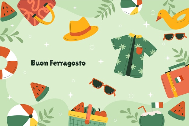 Flat ferragosto background with travel items