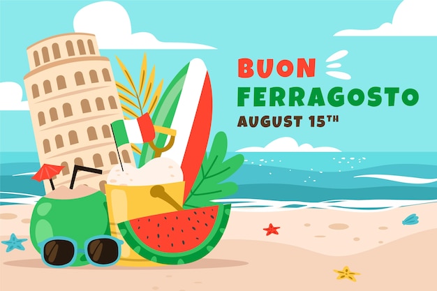 Vettore gratuito fondo piatto di ferragosto