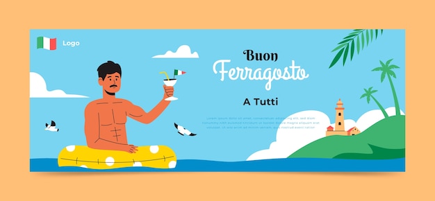 Vettore gratuito banner piatto di ferragosto