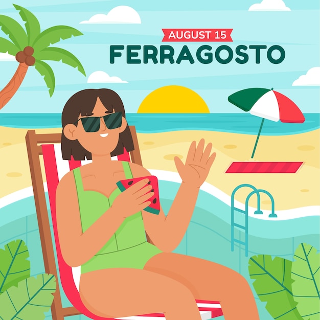 Vettore gratuito illustrazione piatta ferragosto