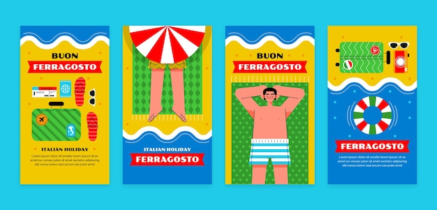 Free vector flat ferragosto instagram stories collection