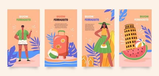 Плоская коллекция историй ferragosto instagram