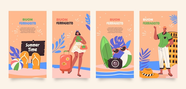 Плоская коллекция историй ferragosto instagram