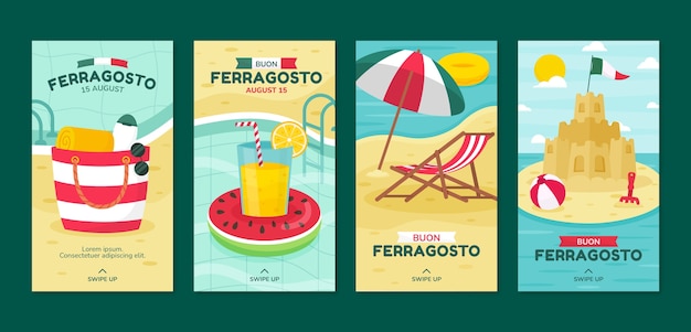 Free vector flat ferragosto instagram stories collection