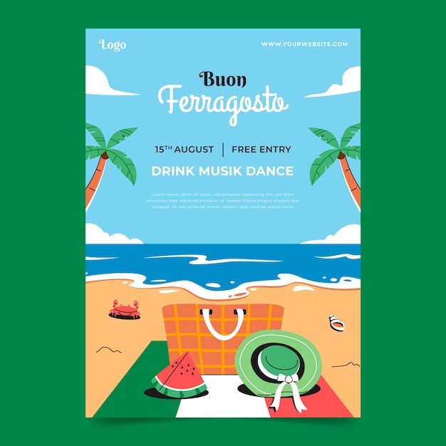 Free vector flat ferragosto poster or flyer