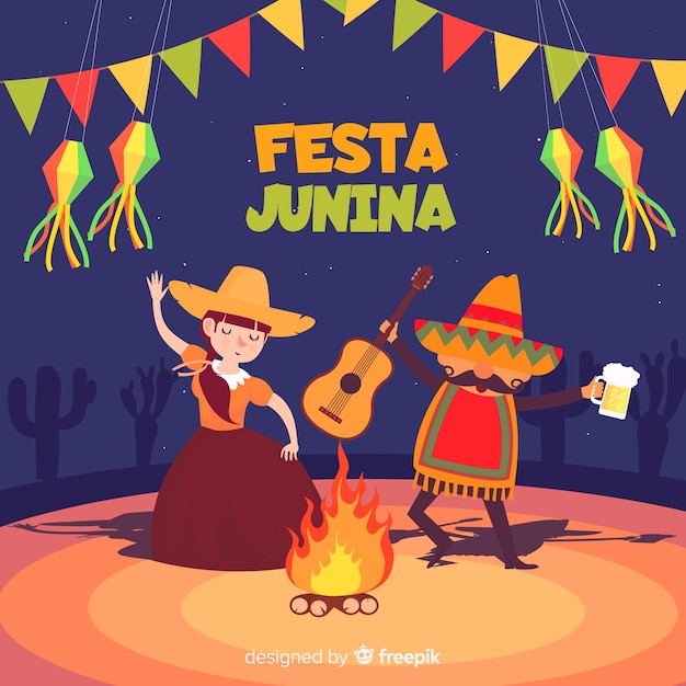 Vettore gratuito piatto festa junina sfondo