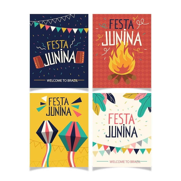 Free vector flat festa junina card pack