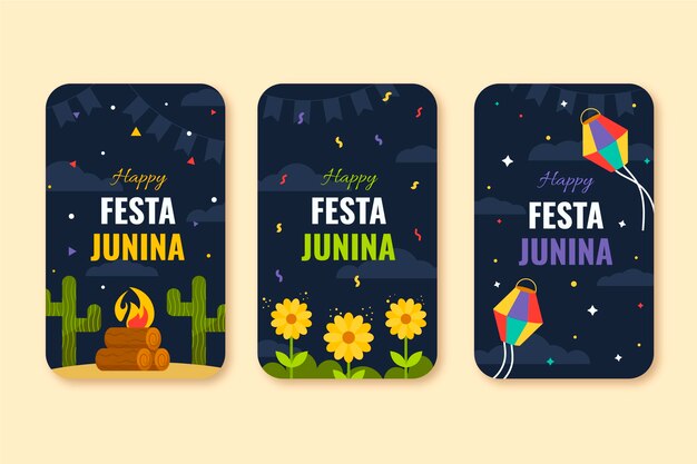 Vettore gratuito collezione di carte flat festa junina