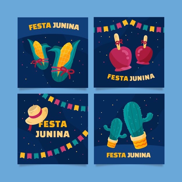 Flat festa junina cards collection