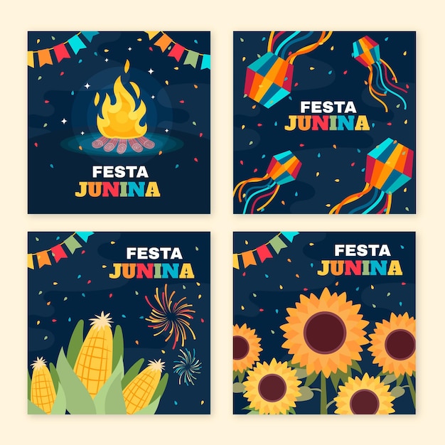 Free vector flat festa junina cards collection