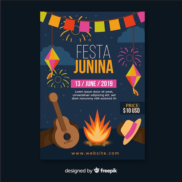 Flat festa junina flyer template