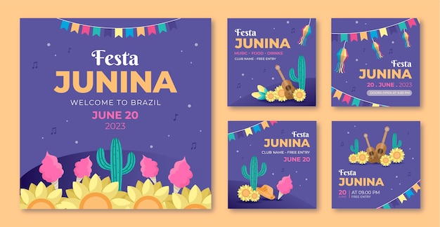 Flat festa junina instagram post collection