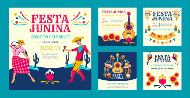 Плоская коллекция постов в instagram festa junina