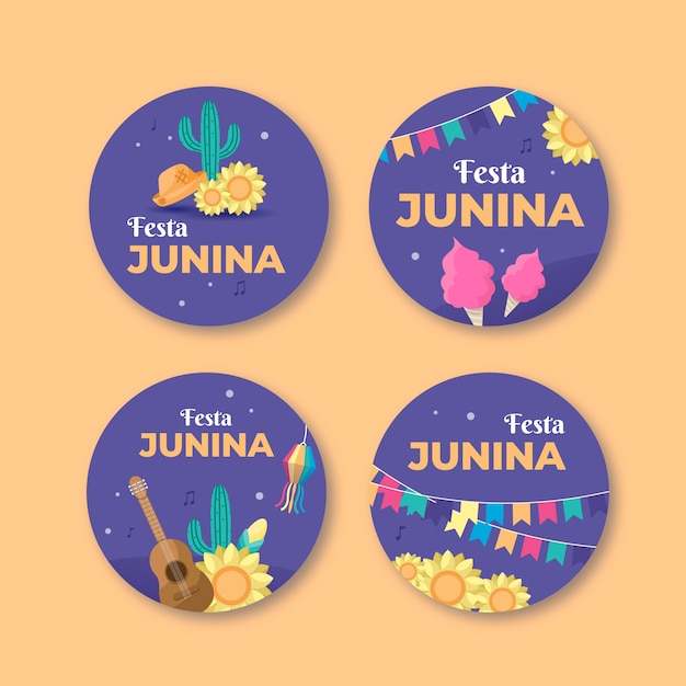 Free vector flat festa junina label set