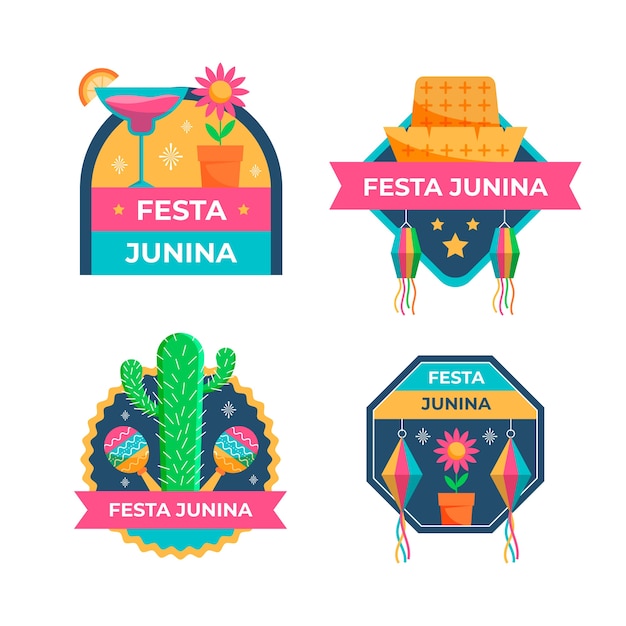 Free vector flat festa junina label set