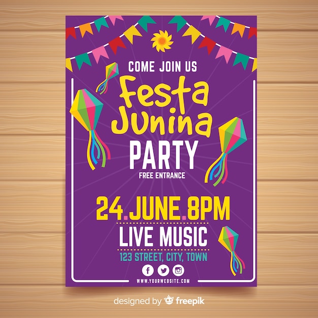 Free vector flat festa junina poster template