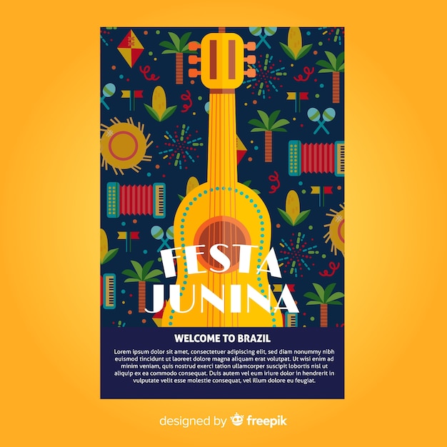 Free vector flat festa junina poster template