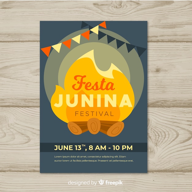 플랫 축제 junina 포스터 템플릿