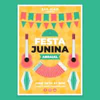 Vettore gratuito modello di poster verticale piatto festa junina