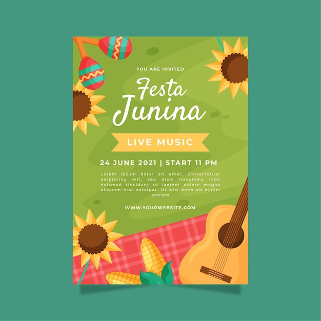 Flat festa junina vertical poster template