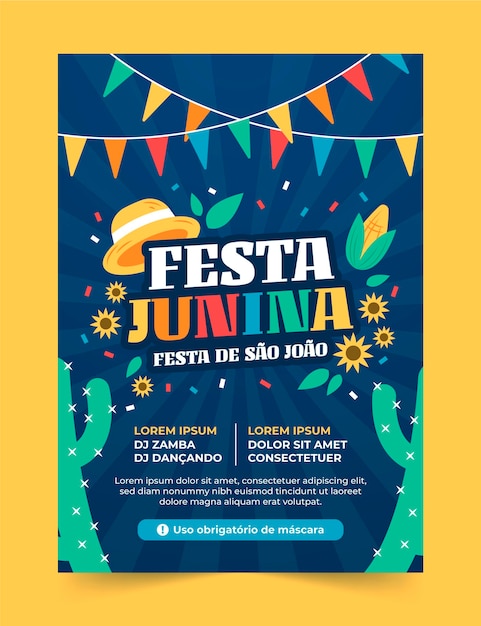 Плоский шаблон вертикального плаката festa junina