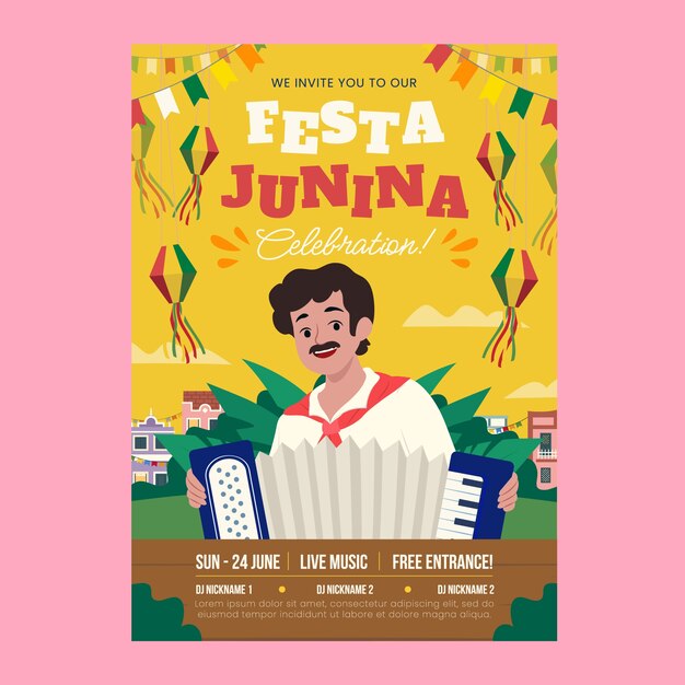 플랫 festas juninas 전단지 템플릿