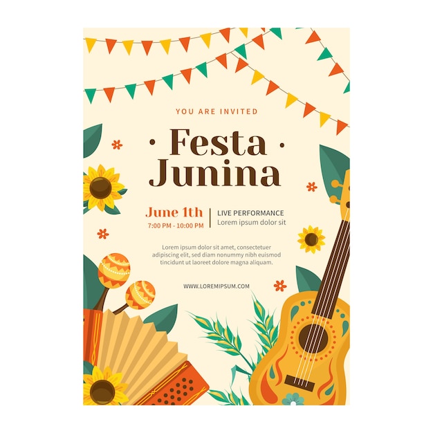 Flat festas juninas flyer template