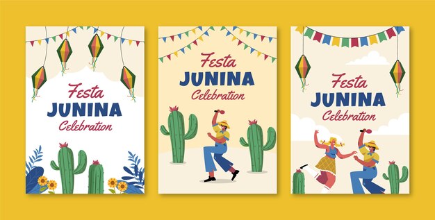 플랫 축제 juninas 인사말 카드 컬렉션