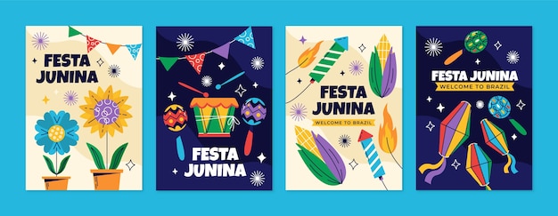 Коллекция поздравительных открыток flat festas juninas