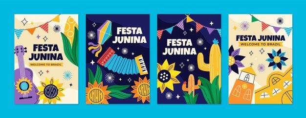 Flat festas juninas greeting cards collection