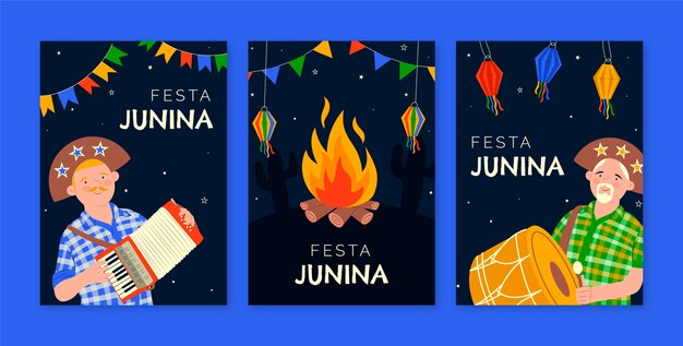 Flat festas juninas greeting cards set