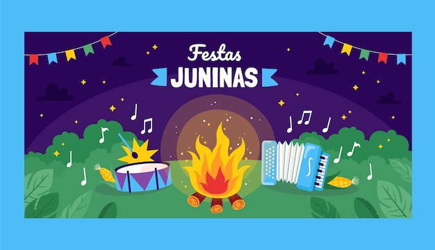 Бесплатное векторное изображение Плоский шаблон горизонтального баннера festas juninas