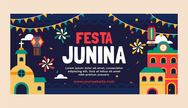 Free vector flat festas juninas horizontal banner template